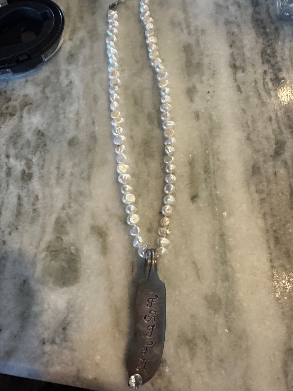 Freshwater Pearl Necklace with Personalized Silver Pendant - White